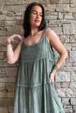 Lenni Cotton Tiered Dress Washed Khaki
